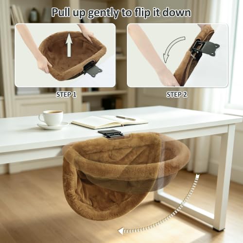 Desk Cat Bed, Hanging Under Desk Cat Hammock with Clip-On Mount, Soft Plush, Swivel Design — view 5