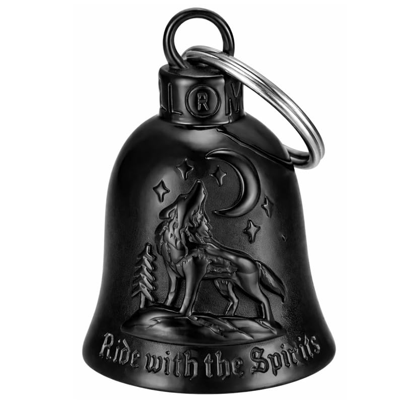 Campanella Moto Lupo Ride with the Spirit - Guardian Bell Acciaio 316L Nero - Portafortuna