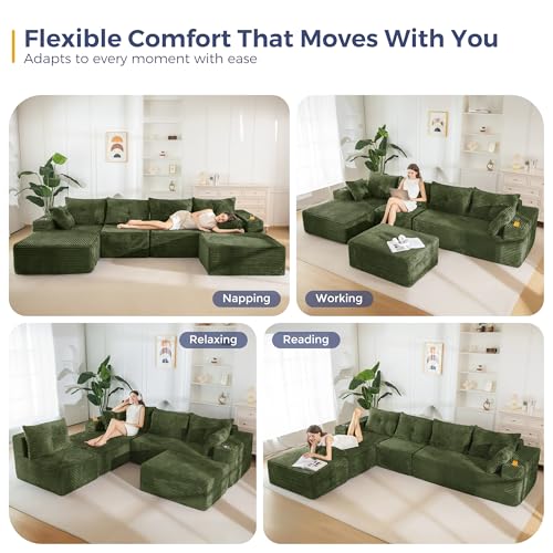 Image of MAXYOYO 132 inch Giant U-Shaped Modular Sectional Couch, Modern Boneless Couch for Living Room, Sofa in A Box, Oversized Sofa with Deep Seat, No Assembly Required, Green
