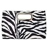 JNB Top Handle Zebra Print Clutch for Women with Detachable Chain Gold Hardware Black Twill Lining Zippered Pocket 11.5x2x7.5 inches White/Black