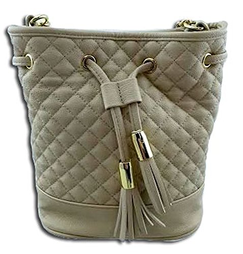 Steve Madden BBenson Drawstring Faux Leather Quilted Cream Bag