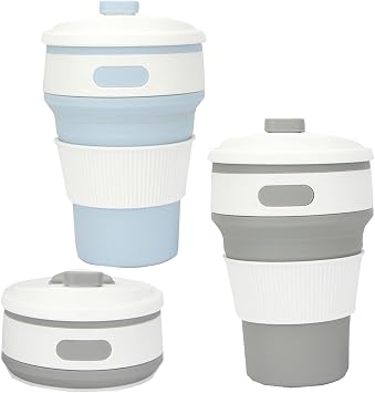 2 Pack Collapsible Cup,Travel Mugs For Hot Drinks,Reusable Travel Cup,Collapsible Coffee Cup With Lid,Collapsible Cups For Travel,Foldable Cup For Picnic,Hiking,Camping, Travel,Office1Grey+1Blue