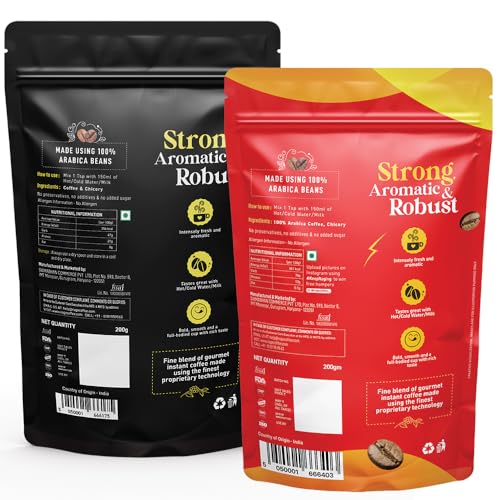 Image of Premium Instant Coffee Combo- Rage Coffee Silk Blend classic 200g + Extra Strong Blend 200g | Made using 100% Arabica Beans Gourmet beans | Bold Aroma & Rich Flavor | Hot & Cold Brewing