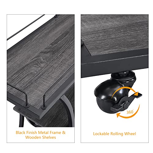 Kivenjaja Industrial Bar Cart, Rolling Serving Cart With Wine Racks & Glass Holder, 3 Tier Shelf Wooden Metal Liquor Tea Barcart Trolley On Wheel For Home, Grey #TOP3