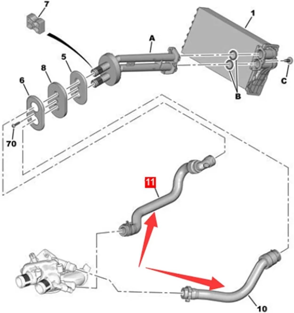 Replacement Radiator Hose 6466XV,6466LP 6664YG,6466TZ Heat Exchange Coolant Line Compatible with 3008 308 Citroen C4 DS4