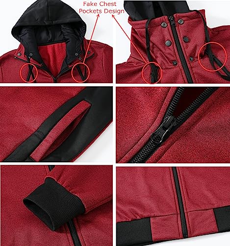 Image of YuKaiChen Men's Hooded Jacket Slim Fit Double Zipper Turtleneck Fleece Hoodie Outerwear