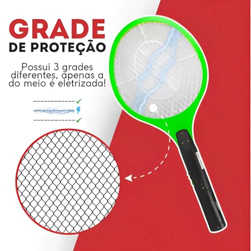 Raquete Elétrica Mata Inseto Mosquito Pernilong, Bateria Resistente Recarregável, Design Moderno Efi