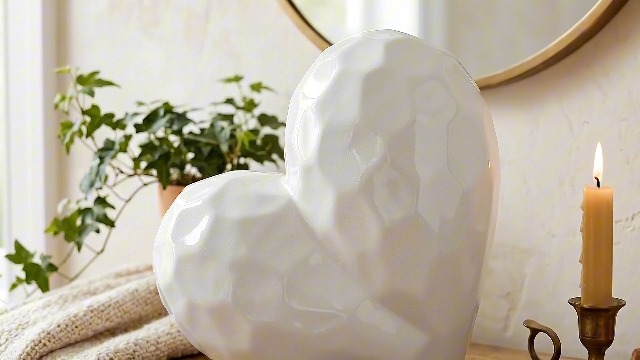 Escultura Decorativa de Cerámica en Forma de Corazón Blanca 8" miniatura 7