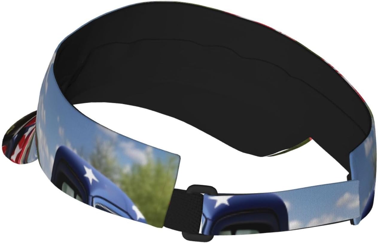 4th of July Patriotic Trucks Print Sports Sun Visor Hats,Adjustable Sun Caps for Men Women Adults Lightweight Black