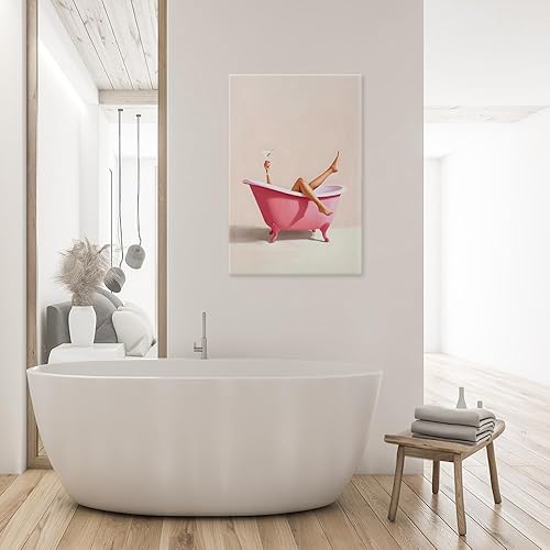 Miniatura 5 de Póster de pintura con estampado de Martini en la bañera rosa, divertido lienzo de baño, arte de pared, moderno, cóctel, minimalista, estético,