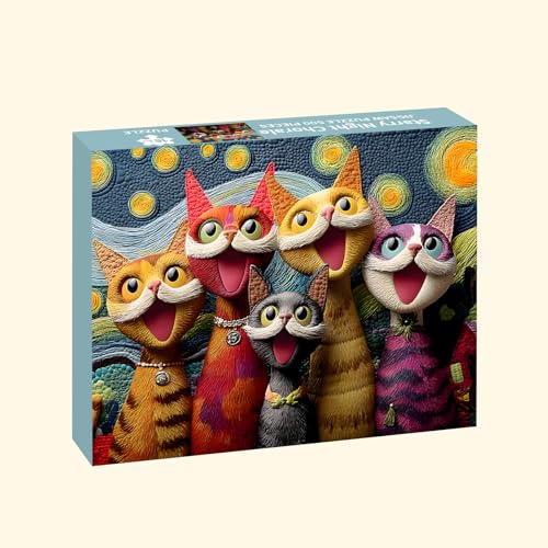 Rompecabezas para adultos de 500 piezas: Gatos y Noche Estrellada, diseño Chorale, tamaño 20,47 x 14,96 pulgadas, con póster 1:1 y letras en el reverso miniatura 2
