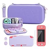 RHOTALL Cherry Blossom Carrying Case for Nintendo Switch Lite, Potable Storage Case for Switch Accessories with Protective Case, Screen Protector, Adjustable Shoulder Strap and 2 Thumb Caps (Purple)