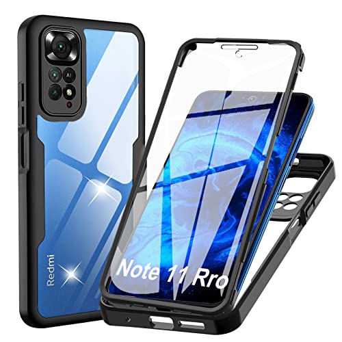 WeiCase Coque pour Xiaomi Redmi Note 11 Pro/Note 11 Pro 5G, Transparent Housse avec Protection écran, 360 Degrés Double Protection Antichoc Coque Silicone Intégrale Etui pour Redmi Note 11 Pro, Noir Cover