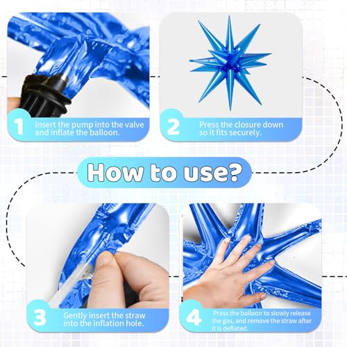 Image of 6pcs 22 inch Black Blue Star Balloons and 4D Large Foil Balloons, Black Foil Star Spike Balloon Blue 4D Ball Balloon For Graduation Father's Day Birthday Baby Shower Party Wedding Decorations