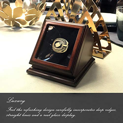 Akattak Championship Ring Display Case Box Real Wood And Framed Glass Lid |Single Stand 1 Slot| Gift For Sports Fans #TOP1