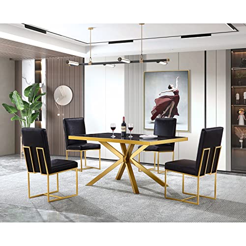 Azhome Black Faux Leather Dining Chairs, Mid-Century Modern Upholstered Dining Room Chairs Set Of 8, Gold Mirror Stainless Steel Legs #TOP6
