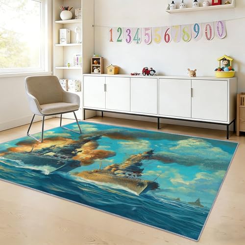 Tapis océan militaire lavable en machine poil ras doux - 3