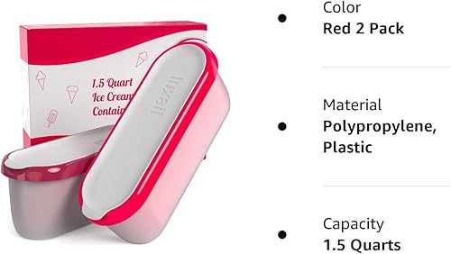 Miniatura 9 de Recipientes de helado para helado casero, contenedor reutilizable para congelador, con tapas, paquete de 2, sin BPA, apto para lavavajillas, doble
