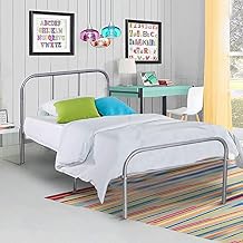 Voilamart Twin Metal Bed Frames Headboard and Footboard,Solid Sturdy Metal Slat, Single Bed with Storage,6 Legs Bed Frame Platform No Box Spring Needed,Twin Bed Frame Set for Kids Silver