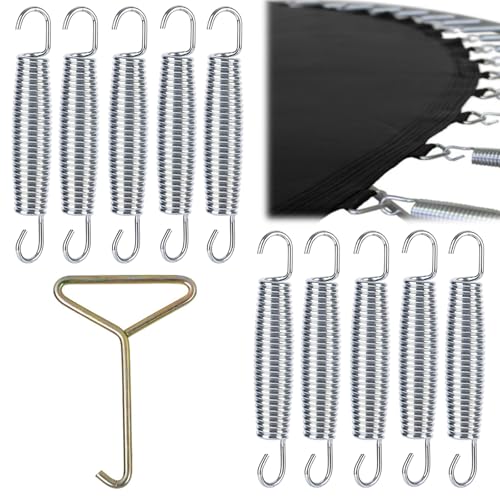 INHEMING 10 pcs 5.5inch Trampoline Replacement Springs, Long-lasting Fitness Trampoline Springs, for 8ft/10ft/12ft/14ft/15ft/16ft,Heavy-Duty Galvanised Steel (1pcs springs tool)