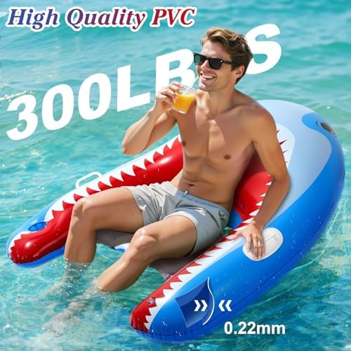 HeySplash Pool Floats Adult, Shark Pool Float Chair with Cup Holder - 2
