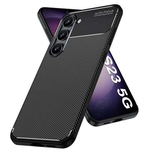 Coque Samsung S23 en silicone TPU souple effet fibre de carbone noir