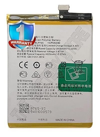 Image of THE BATTERY STORE Original BLP765 Battery for Oppo Reno 3 / A91 / F15 CHP2001 / CPH2021 PCPM00 Battery with 1 Year Warranty **** (O3)