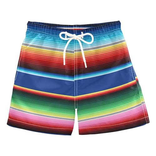 Mexican Serape Blanket Stripes Boys Swim Trunks with Boxer Brief Liner, Boys Swimwear Quick Dry Bathing Suit#700