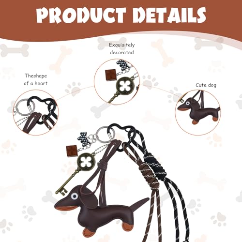 Roinaid Taschenanhänger Niedlich Bag Charms Leder Dackel Anhänger,Taschen Charms Exquisit und Praktisch Anwendbar Auf Schultaschen Rucksäcke Sporttaschen für Damen und Mädchen(Kaffeefarbe)