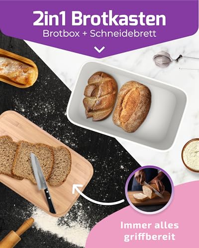 Brotkasten mit Schneidebrett Twoberry in Weiß – praktische Brotbox