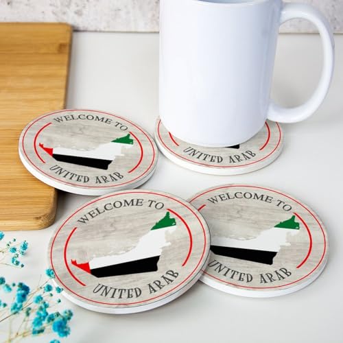 Welocme to United Arab Emirates Lot de 4 dessous de verre ronds absorbants pour table basse Motif fierté nationale des Émirats arabes unis 10,2 cm