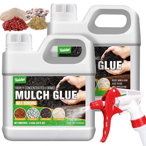 Mulch Glue, 0.5 Gallon / 64oz Mulch Adhesive Pea Gravel Binder for Landscaping, Garden - Ready to Use Spray, Concentrate Long-Lasting Mulch Stabilizer for Lockdown Sticky Rock, Bark, Sand, Gravel Glue