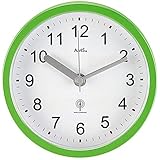  AMS - Funkuhr - Wanduhr - Tischuhr - wasserdichte Badeuhr - Kuststoffgehäuse grün - weißes Zifferblatt