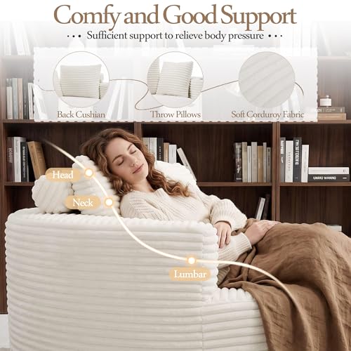 Image of Trustyue Boneless Couch,Comfy Fluffy Sofa Bed,Upholstered Sleeper Sofa with Cup Holder and Throw Pillows,Corduroy Plush Cloud Lounge Chair
