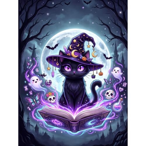 Image of Clendo Magic Cat Paint by Numbers Kit for Adults - Halloween Adult Paint by Number Kits on Canvas Without Frame for Beginner, Oil Painting by Numbers Kit for Gift Home Wall Decor 16x20 Inch