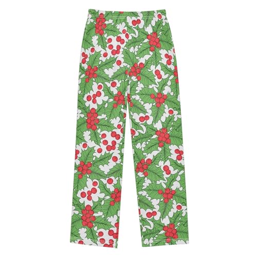 Boys' Pants Holly Berry Leaf Christmas Long Bottoms Jogger Pants Elastic Waist Trousers with Pockets S-XL