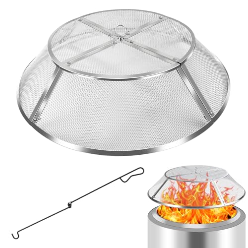 PWSOMJ Fire Pit Spark Screen for Solo Stove Bonfire, 19.5 Inch Bonfire Shield 304 Stainless Steel Detachable Mesh Fire Pit Spark Protector with Grill Function and Removal Tools
