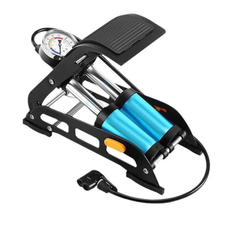Breewell® Portable High Pressure Double Barrel Foot Air Pump Heavy Compressor Cylinder with Pressure Gauge Floor Pump for Motorbike, for Cars, Bicycle, Football, Cycle Pump Multi Color