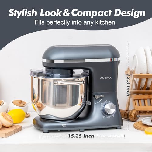 Image of Aucma Stand Mixer,8QT 900W Tilt-Head Food Mixer, Kitchen Electric Mixer with Dough Hook, Wire Whip & Beater (Gray, 8QT)