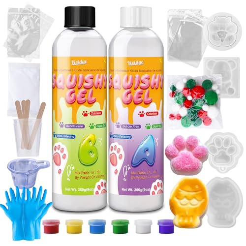 Squishy Selber Machen Set 500g Flüssigsilikon Squishy Bastelset mit 4 Formen (Katzenpfote Hamster Bär Taiyaki) blasenfrei 1-2 Stunden Schnelle Aushärtung mit Anleitung Stressabbauendes Geschenk