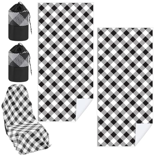 Image of Hahafelt 2 Pack Car Seat Towel Cover with Storage Bag, Retro Plaid | 63 x 32 in Car Towel Seat Cover Non Slip Waterproof, Gym Workout Swimming Running, Machine Washable Sweat Absorbent Protector