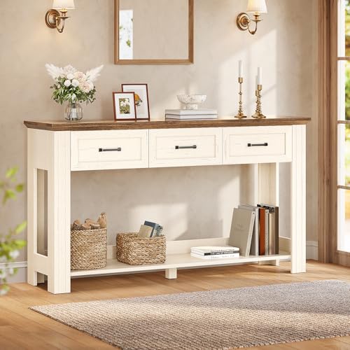 ANGRYWIN 55" Farmhouse Console Table with 3 Drawers, Rustic Entryway