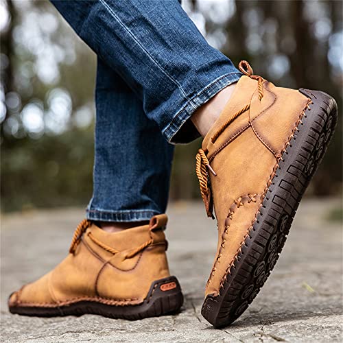 Women's Solid Color Casual Boots, Western Ankle Boots Leather Casual LightweightHand Stitching for Outdoor Workings4