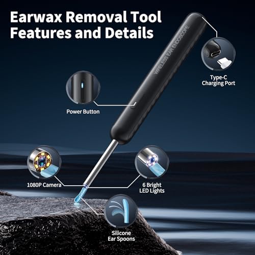 ear wax removal ear cleaner with camera and light fsa - hsa eligible ear wax removal tool camera with 1080p ear cleaning kit with 6 spoons ear camera for ios amp android black
