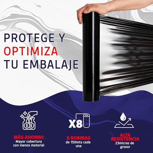 Miniatura 3 de Balsat 8 Bobinas De Film Estirable De Paletizar Paquete Ahorro De 8 Bobinas Negro O Transparente Calidad Profesional Ancho De Bobina 50 Cm 23 My Negro
