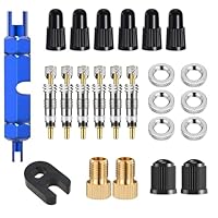 Presta Ventileinsatz Ersatz Set – 6X Ventileinsätze Messing, Ventiladapter, Ventilkappen, Werkzeug – Kompatibel mit Fahrrad & E-Scooter – Dicht, langlebig, inkl. Ausbauwerkzeug