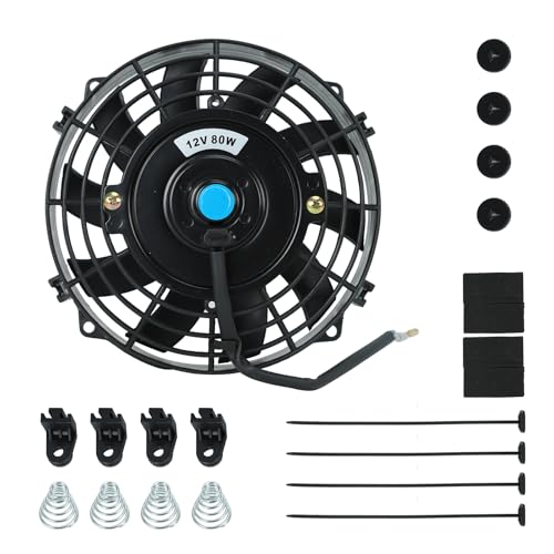 7 inch 12V Universal Slim Pull Push Electric Radiator Cooling Fan with Mounting Kit Black
