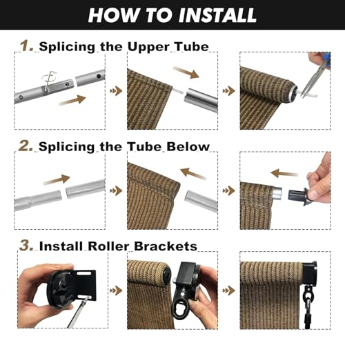 Image of Artpuch Patio Shades Roll Up Outdoor Roller Shade with Spliced Design, 102 inch W x 96 inch H Cordless Outside Blinds Cloth for Porch Pergola Gazebo, Coffee Brown