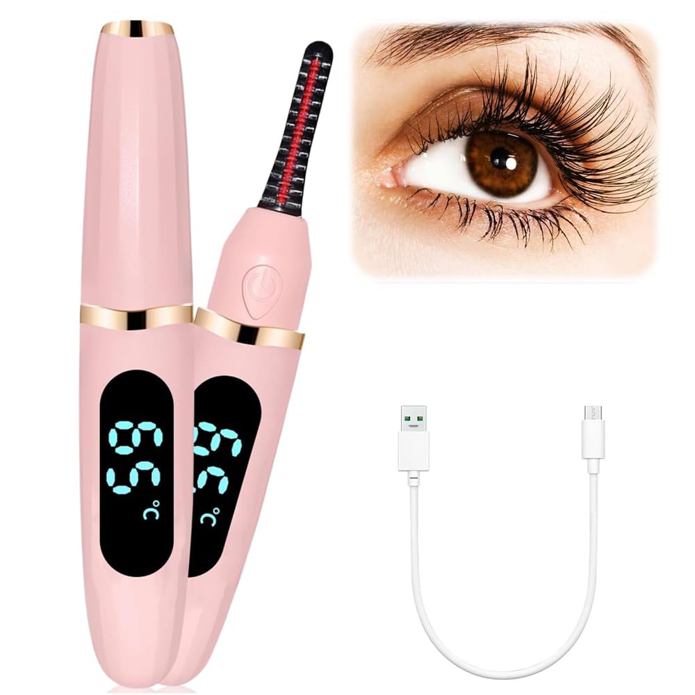 Rizador de Pestañas Termico, Rizador de Pestañas Eléctrico con 3 Modos de Temperatura-65℃/85℃/95℃, USB Recargable, Cabello Rizado Duradero, Fácil de Usar (Rosa)