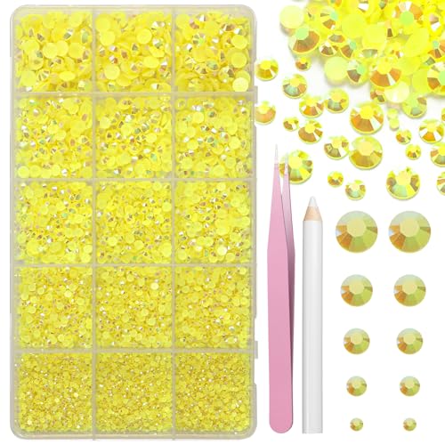 Image of 16000Pcs Flatback Yellow Gems Resin Jelly Rhinestones for Crafting Tumblers | Mixed Sizes Yellow Bedazzling Crystal with Pickup Tool for DIY Crafts Clothing Tumblers Mugs Shoes Fabric Nail Art Makeup